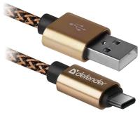 Кабель DEFENDER USB09-03T PRO USB2.0, золотой, AM-Type-C, 1m, 2.1A